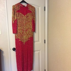 Vintage Silk Red Beaded Gown